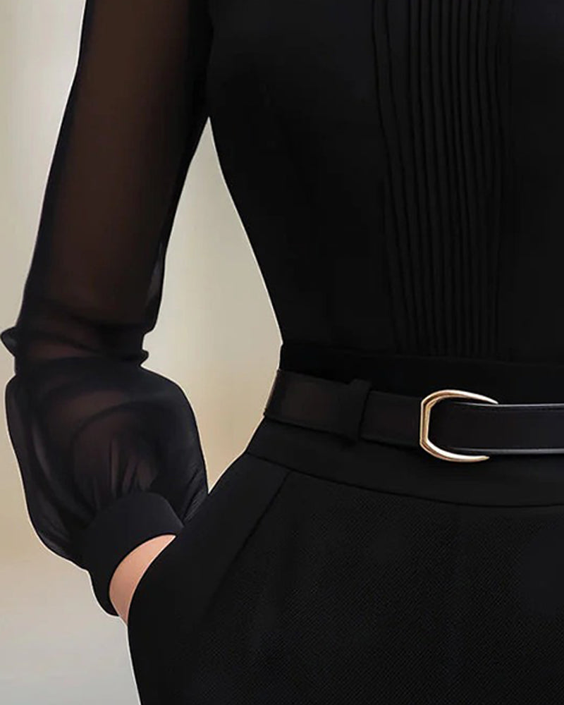 Elegant Mesh Long-Sleeve Blouse