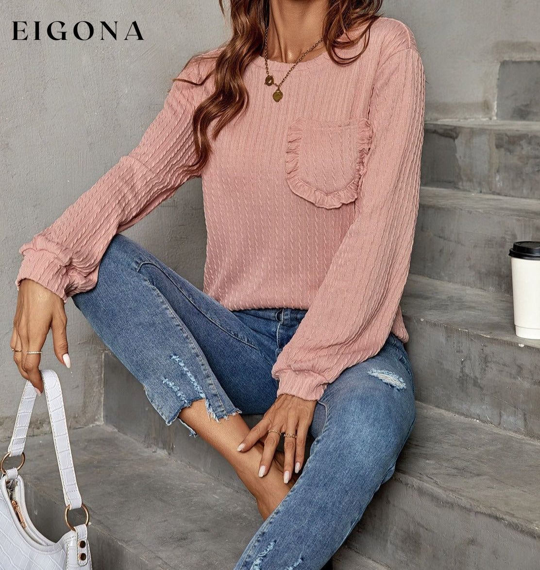Frill Trim Long Sleeve Blouse clothes Ship From Overseas Shipping Delay 09/29/2023 - 10/01/2023 trend Y@X@N@H