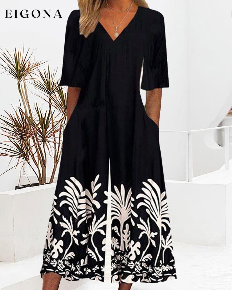 Pocket printed casual jumpsuit pants summer