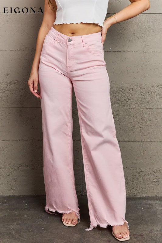 Full Size High Waist Wide Leg Jeans in Light Pink Blush Pink BFCM - Up to 25 Percent Off Black Friday bottoms clothes Jeans pants pink jeans RISEN Ship from USA trend trendy Women's Bottoms