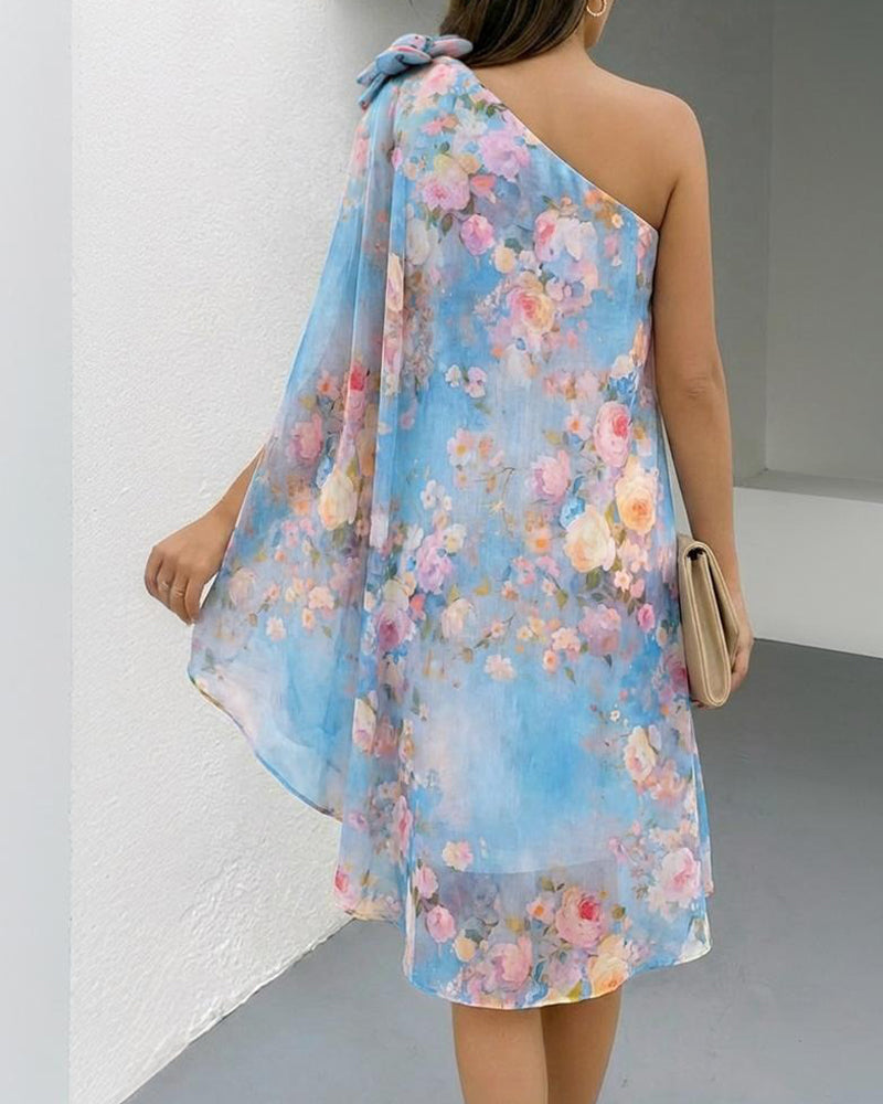 Cape Style Floral Print Dress