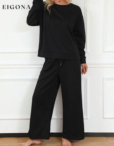 Double Take Full Size Textured Long Sleeve Top and Drawstring Pants Set Clothes Double Take lounge lounge wear lounge wear sets loungewear loungewear sets sets Ship from USA