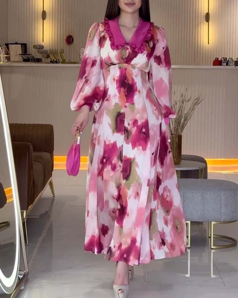 Elegant dress with printed lantern sleeves and lapel 202466 casual dresses spring summer