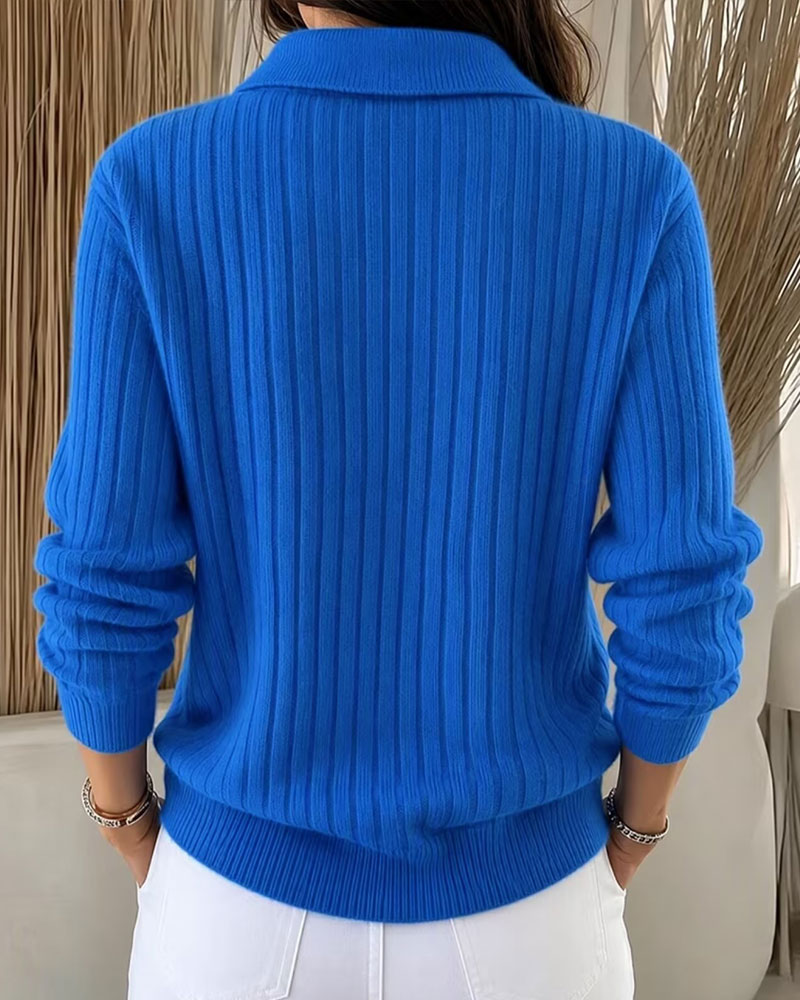 Buttoned Ribbed Lapel Cardigan