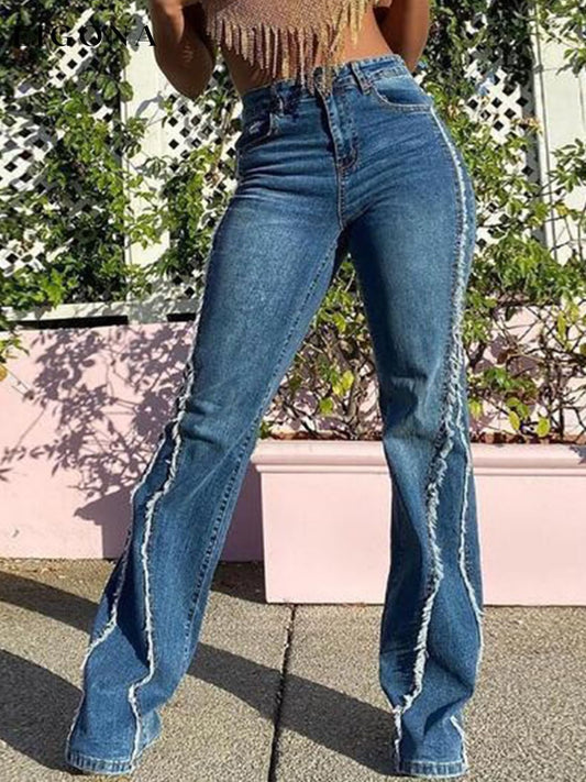 Raw Hem High Waist Flare Jeans Medium bottoms clothes Jeans Ship From Overseas Shipping Delay 10/01/2023 - 10/03/2023 Y.Y@Denim