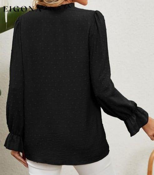 Button Up Flounce Sleeve V-Neck Shirt clothes long sleeve shirt long sleeve shirts long sleeve top long sleeve tops Manny Ship From Overseas shirt shirts top tops