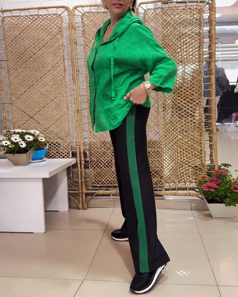 Completo con cardigan con cappuccio e pantaloni dritti