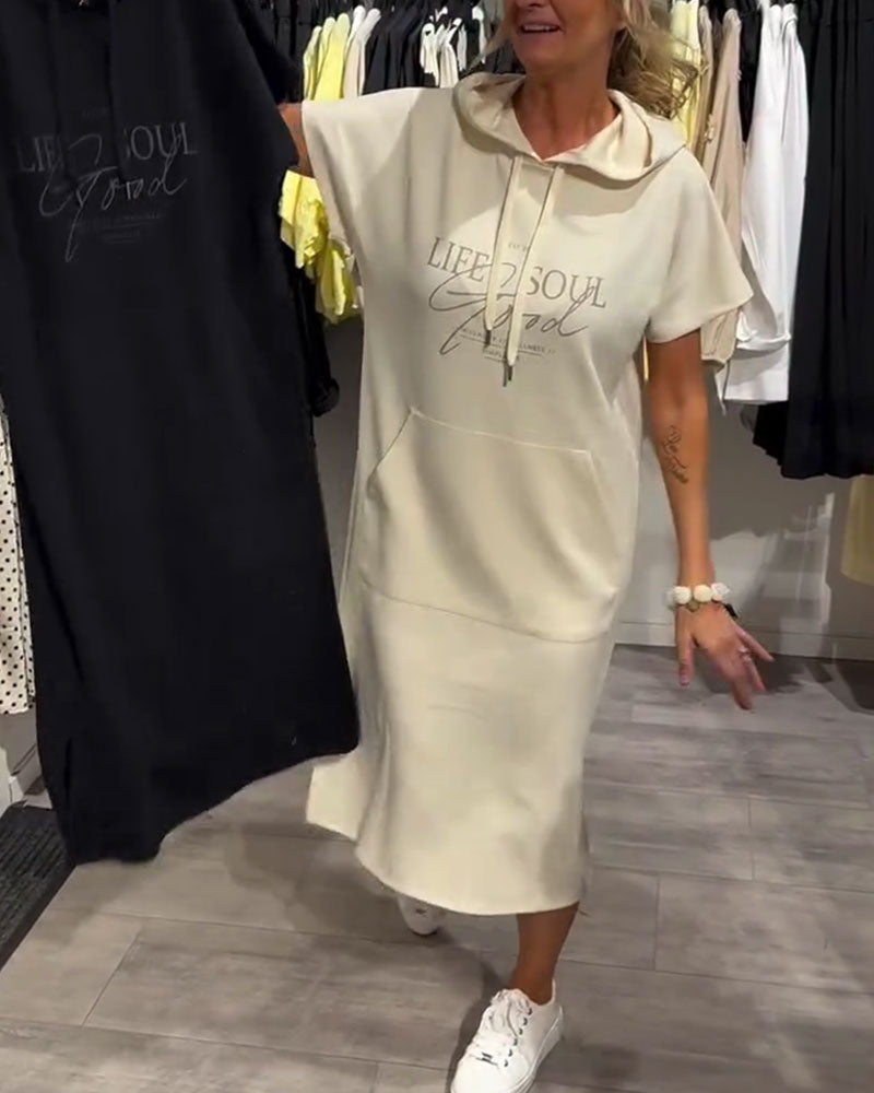 Letter-Print Hoodie Dress