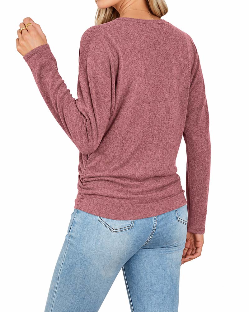 Crew Neck Solid Long Sleeve Top 2024 f/w blouses & shirts