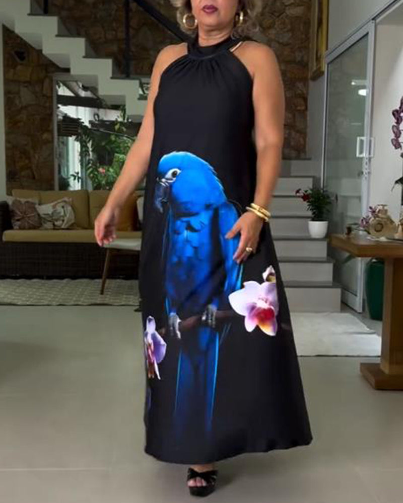 Abito a tubino largo stampato con spalle scoperte