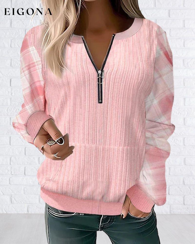 Zipper plaid color block sweatshirt 2023 f/w 23BF cardigans Clothes discount hoodies & sweatshirts spring Tops/Blouses