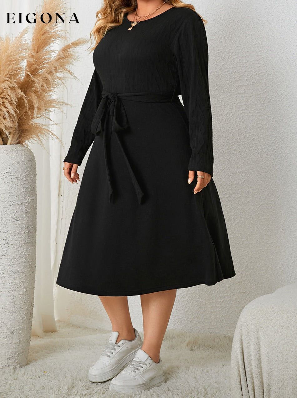 Plus Size Tie Waist Long Sleeve Dress clothes dress dresses Hanny long sleeve dress midi dress Ship From Overseas Shipping Delay 09/29/2023 - 10/04/2023