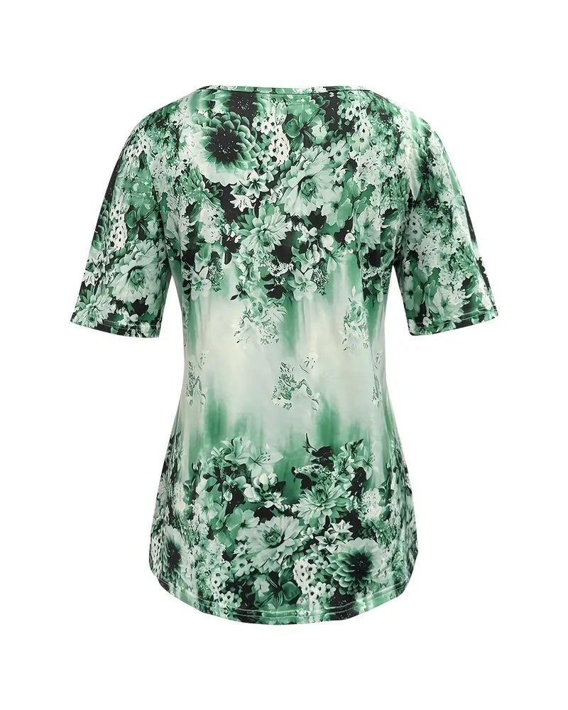 Short-Sleeved Printed Casual Blouse