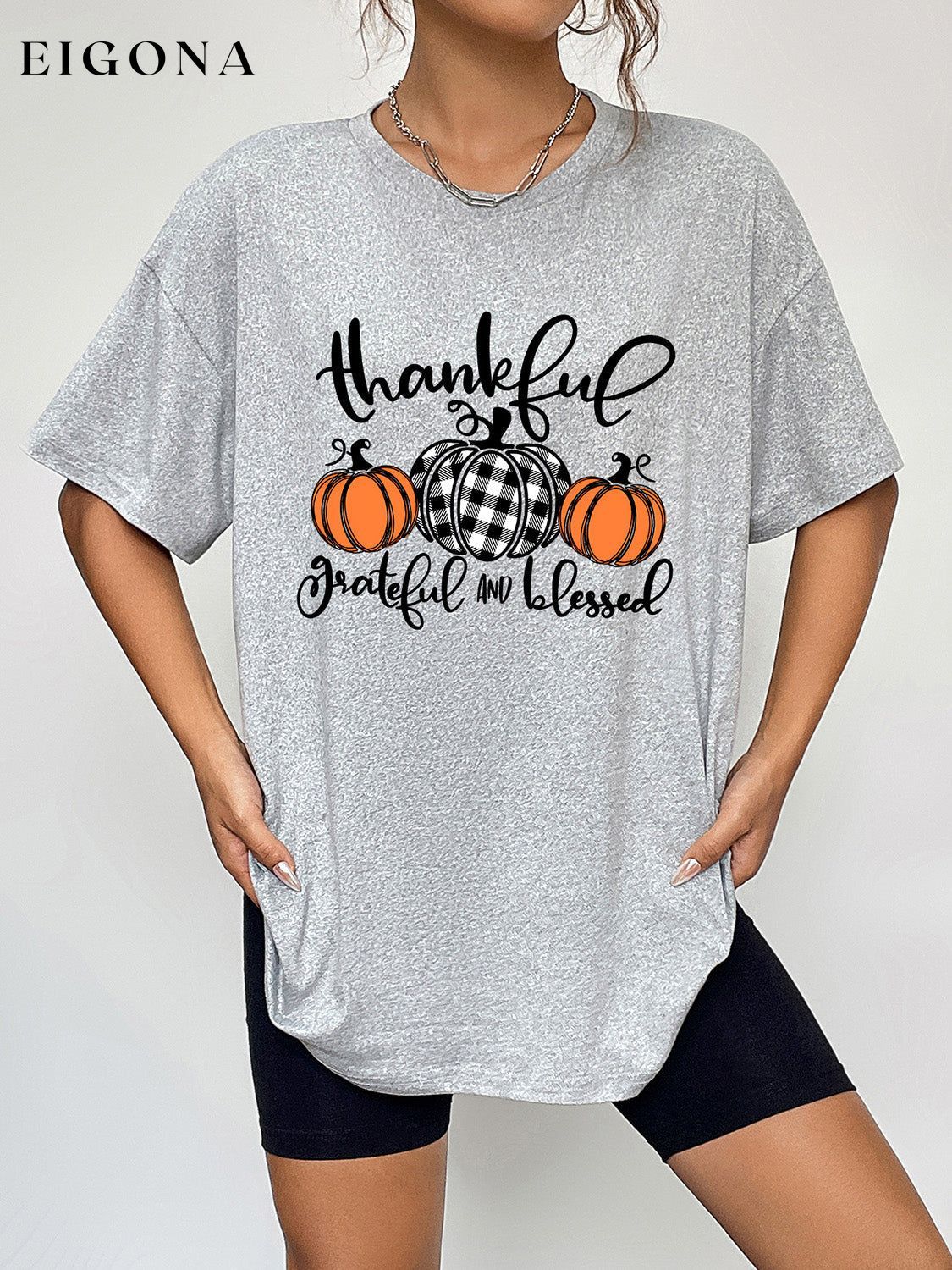 Round Neck Short Sleeve Fall Thanksgiving Season Graphic T-Shirt Cloudy Blue clothes E@M@E graphic t shirts Ship From Overseas Shipping Delay 09/29/2023 - 10/01/2023 shirt shirts short sleeve short sleeve shirt t shirts thanksgiving top tops trend