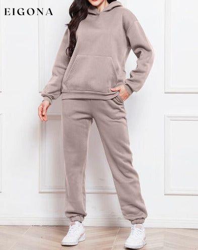Drop Shoulder Long Sleeve Hoodie and Pants Set, 2 Piece Sweater and Pants Set Pale Blush bottoms clothes lounge lounge wear lounge wear sets loungewear loungewear sets S.S.Ni sets Ship From Overseas Sweater sweaters Sweatshirt