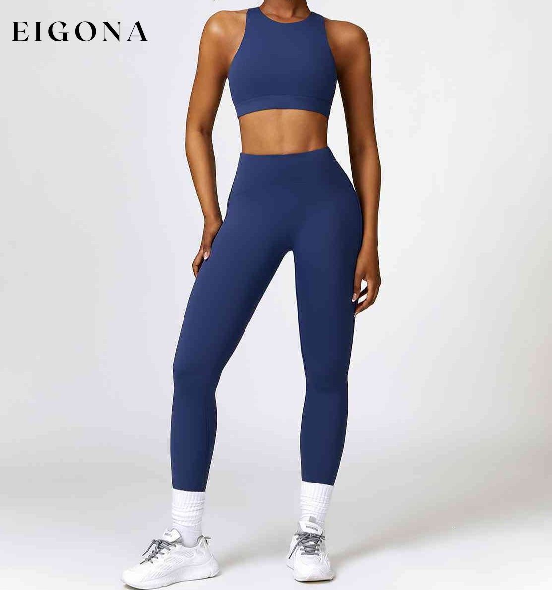 Cutout Cropped Sport Tank and Leggings Set Royal Blue activewear Activewear sets clothes Ship From Overseas Z&C