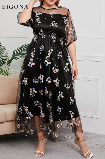 Plus Size Layered Mesh Round Neck Maxi Dress casual dress casual dresses clothes dress dresses maxi dress maxi dresses midi dress midi dresses Mosa Ship From Overseas Shipping Delay 10/01/2023 - 10/03/2023