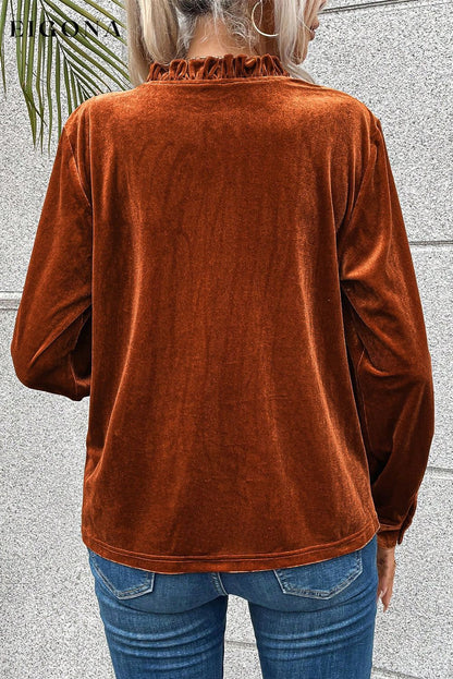 Gold Flame Frilled Collar Velvet Shirt All In Stock clothes Color Orange Fabric Velvet long sleeve shirt long sleeve shirts long sleeve top long sleeve tops Print Solid Color Season Winter shirt shirts Style Southern Belle top tops Tops/Blouses