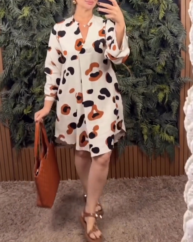 Printed Long Sleeve Loose Dress