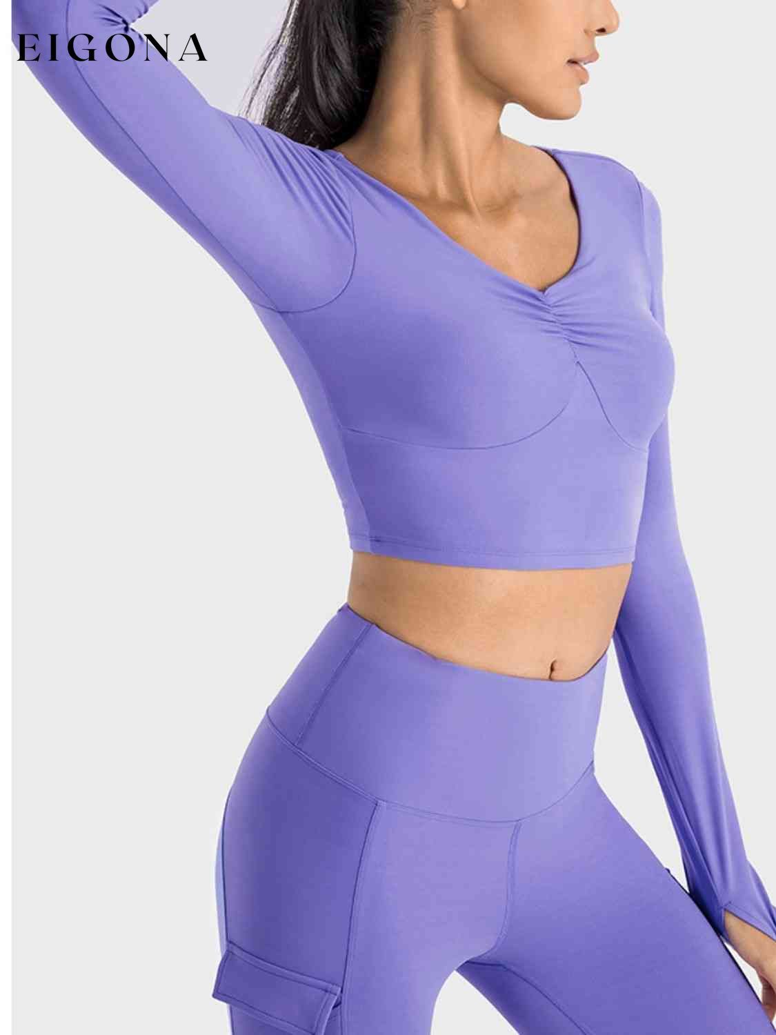 Ruched Cropped Long Sleeve Sports Top activewear C-Thousand clothes Ship From Overseas