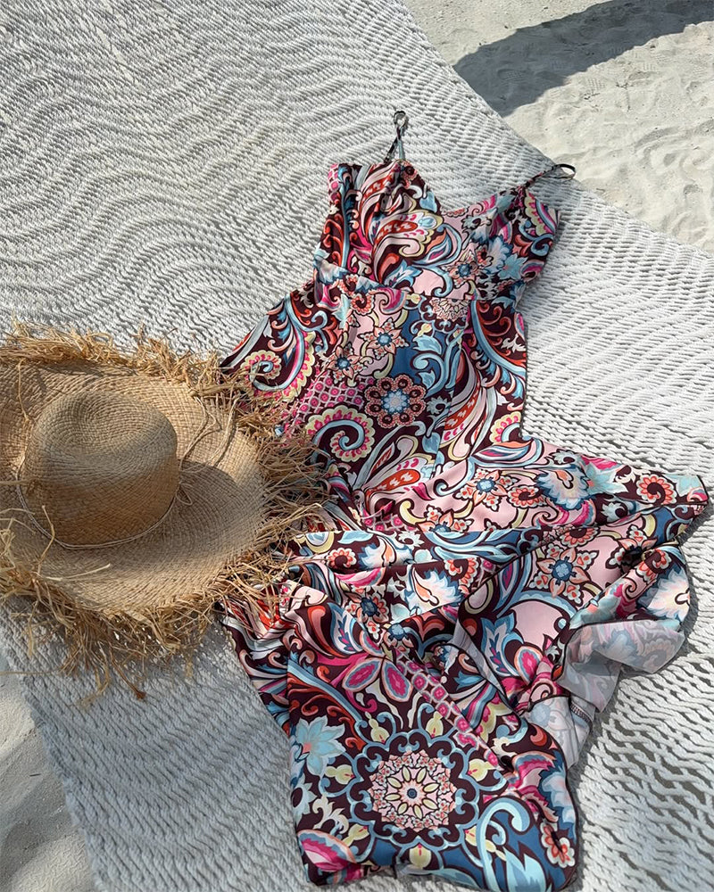 Strandurlaub-Print-Slingkleid