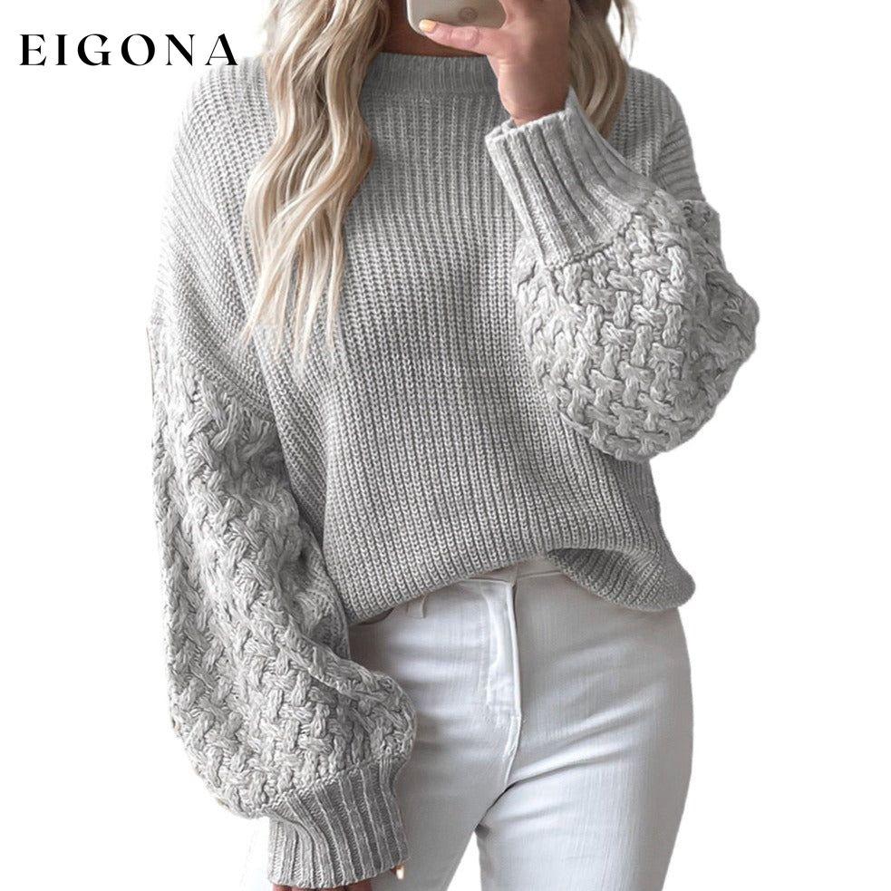 Light Grey Cable Knit Sleeve Drop Shoulder Sweater clothes EDM Monthly Recomend grey sweaters Occasion Daily Print Solid Color Season Winter Style Southern Belle sweater sweaters Sweatshirt
