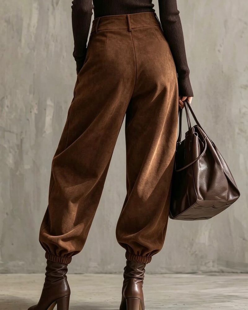 High Waist Multi-Button Cuffed Harem Pants