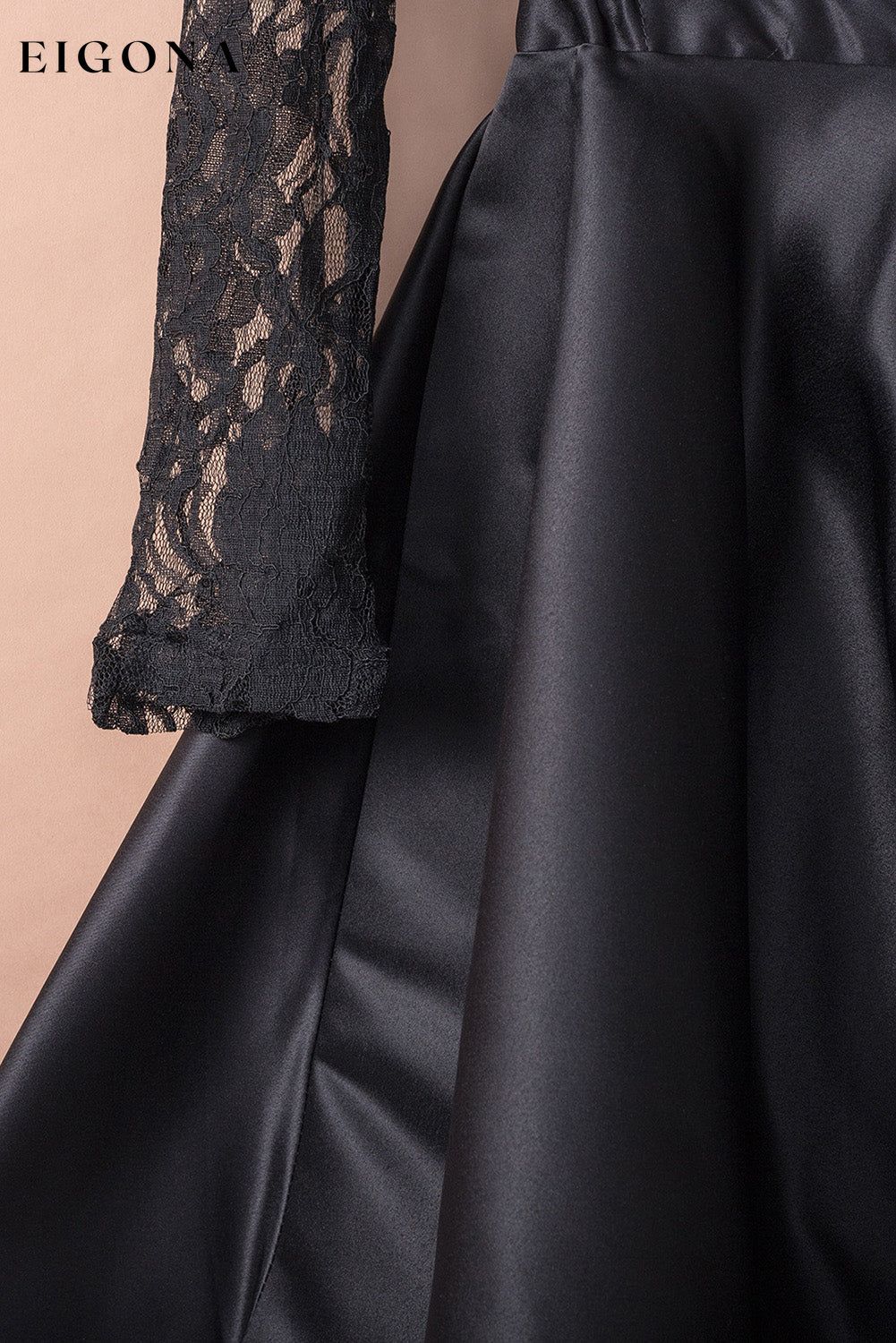 Black Long Sleeve Lace High Low Long Sleeve Satin Evening Dress clothes DL Exclusive dress dresses evening dress evening dresses Evening Dresses Wholesale Fabric Lace Fabric Satin formal dresses Lace maxi dress Occasion Wedding Prom Season Four Seasons Style Elegant