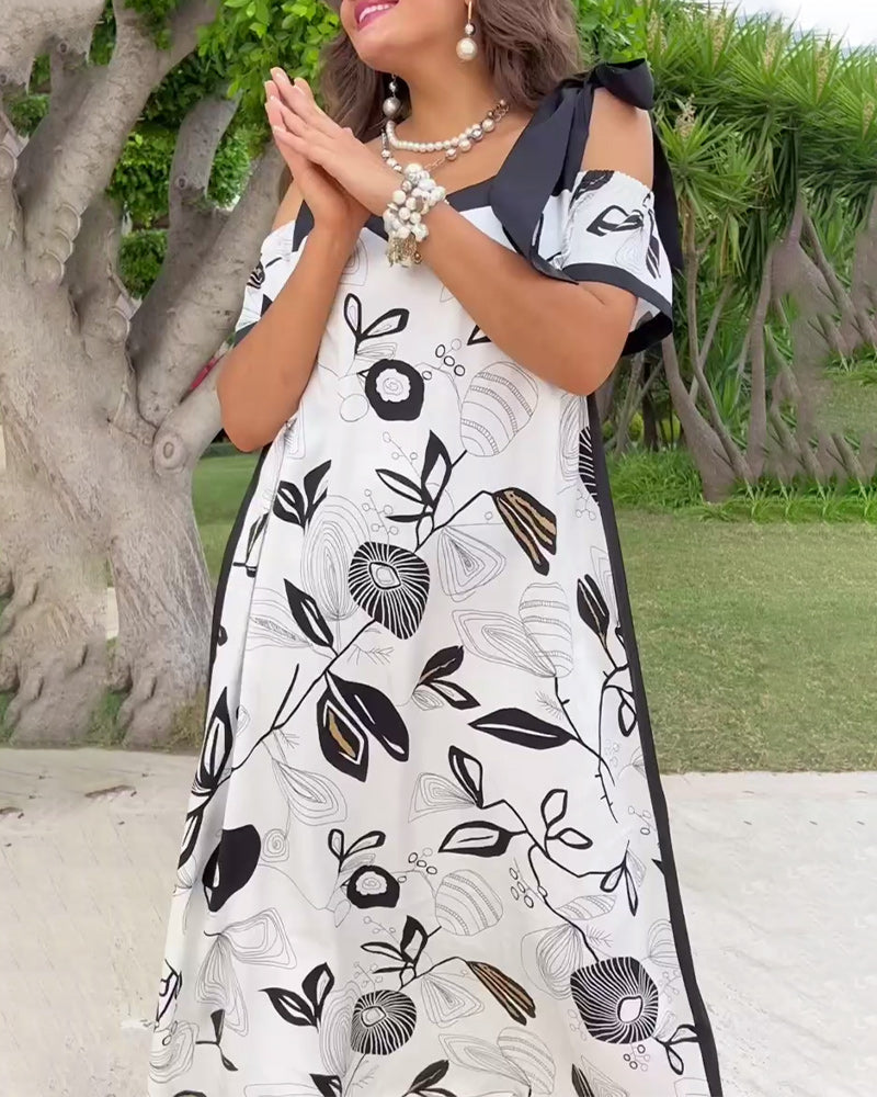 Casual floral print off-the-shoulder dress 202466 casual dresses summer