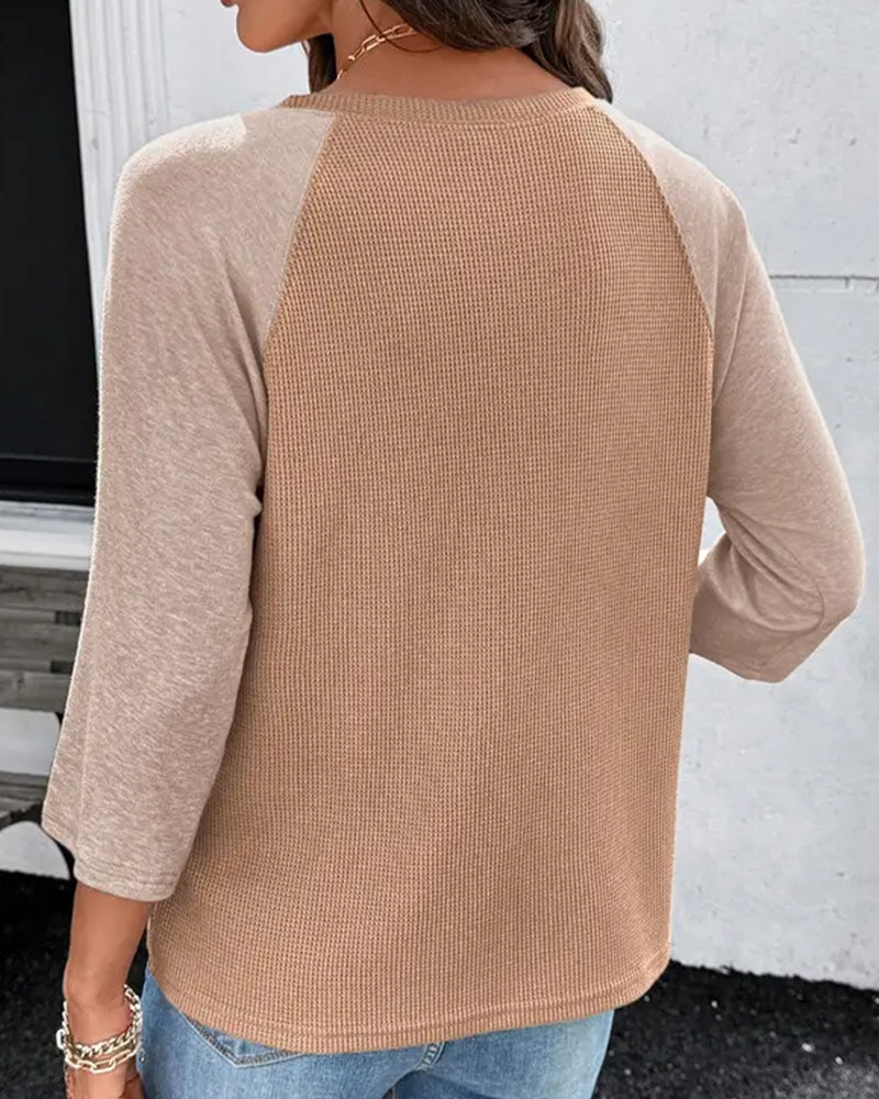 Solid Color Three-Quarter Sleeve T-Shirt