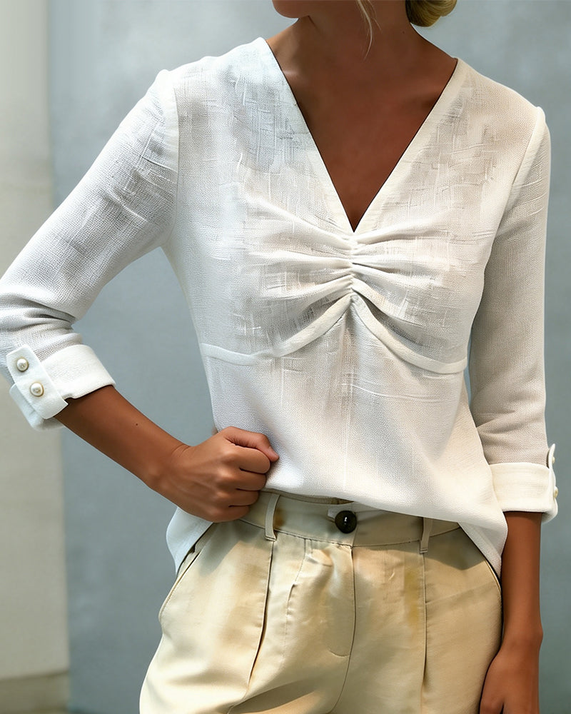 V-Neck Pleated Fashionable Top