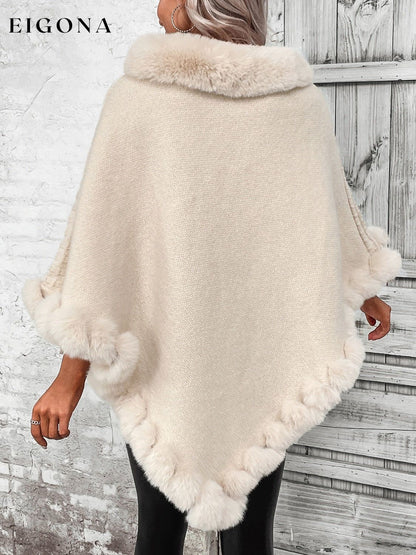 Faux Fur Trim Fashion Poncho Sweater clothes Outerwear Ship From Overseas Shipping Delay 09/30/2023 - 10/03/2023 Sounded Sweater sweaters