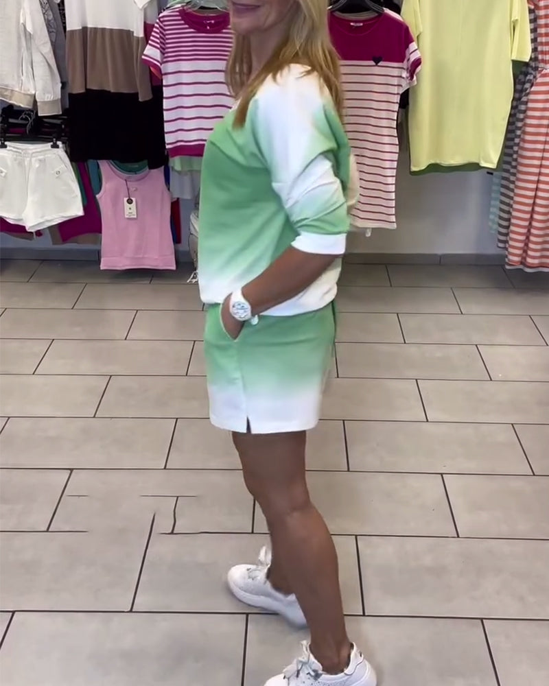 Long-Sleeved V-Neck Gradient Sports Set