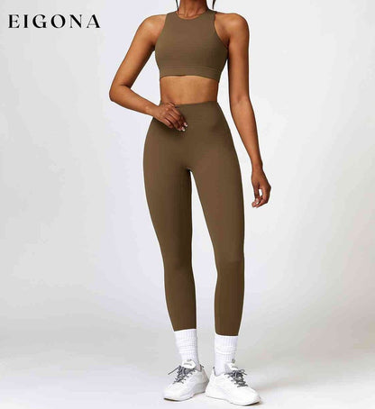 Cutout Cropped Sport Tank and Leggings Set Olive Brown activewear Activewear sets clothes Ship From Overseas Z&C