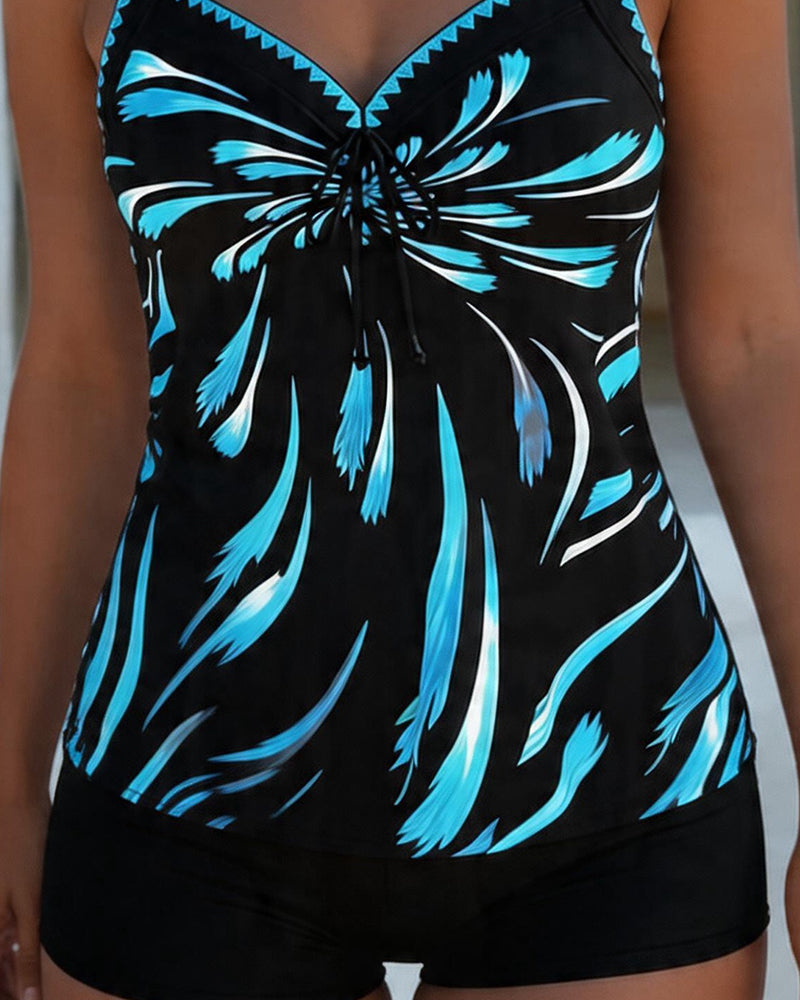 Color Block Print Tie Tankini