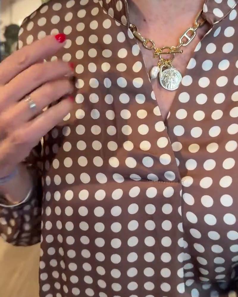 Polka Dot Long Sleeve Printed Blouse