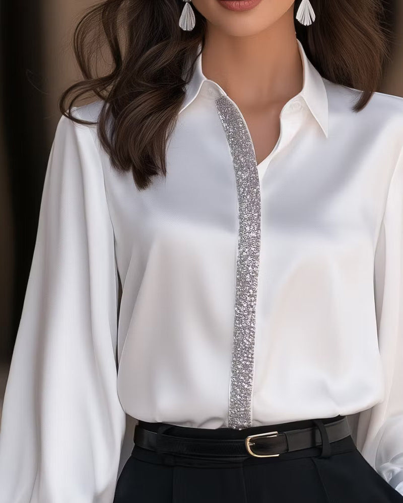 Stylish Lantern-Sleeve Collared Shirt
