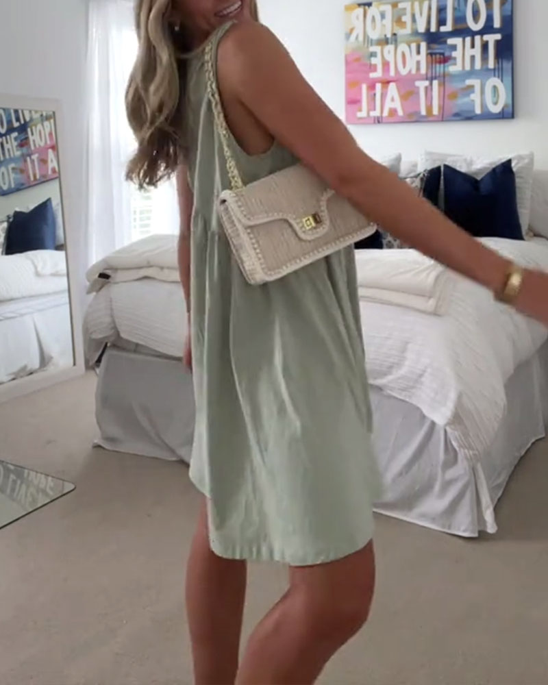 Abito casual senza maniche con scollo a V e tinta unita