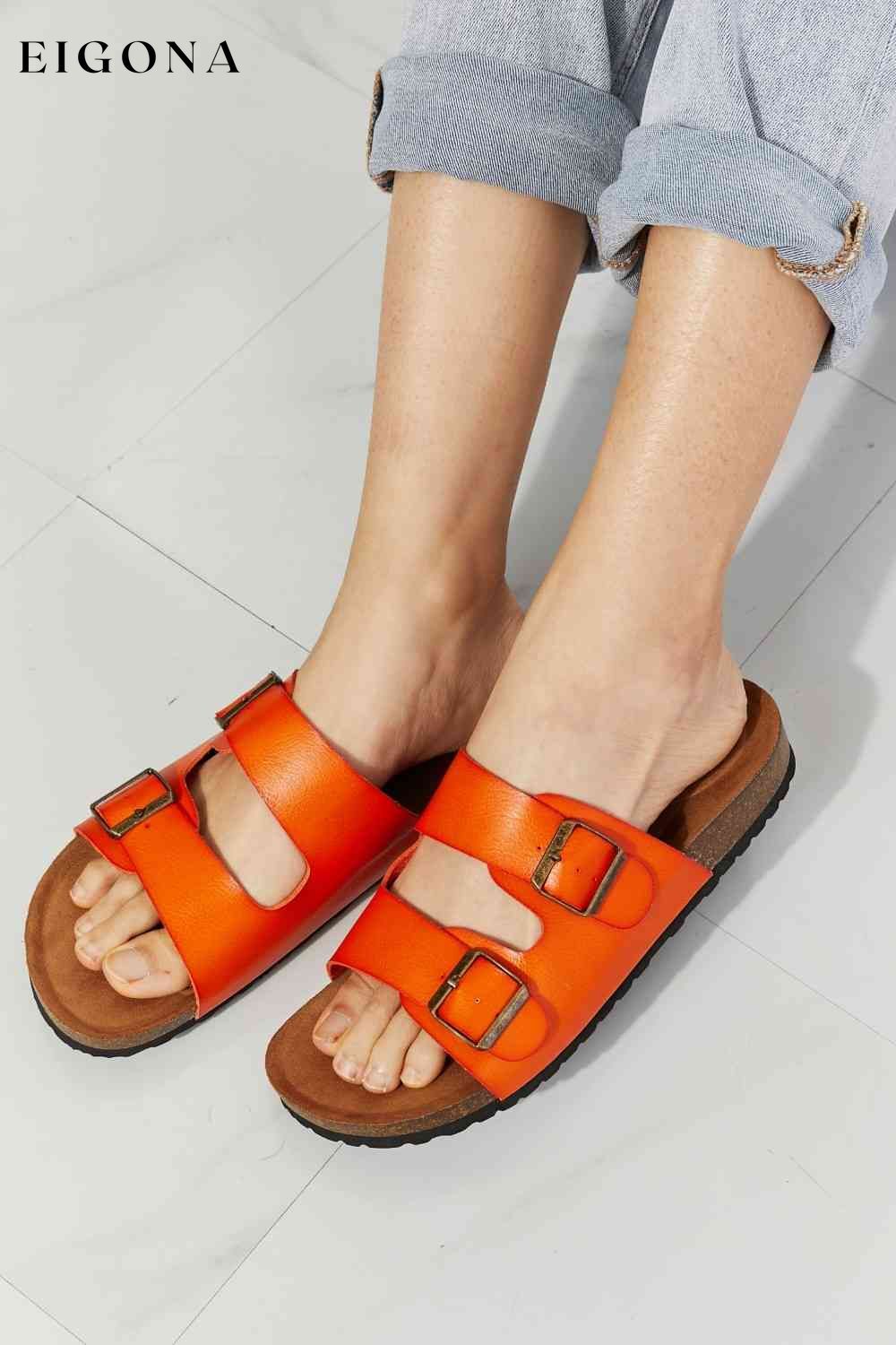 Feeling Alive Double Banded Slide Sandals in Orange Melody Ship from USA Shoes womens shoes