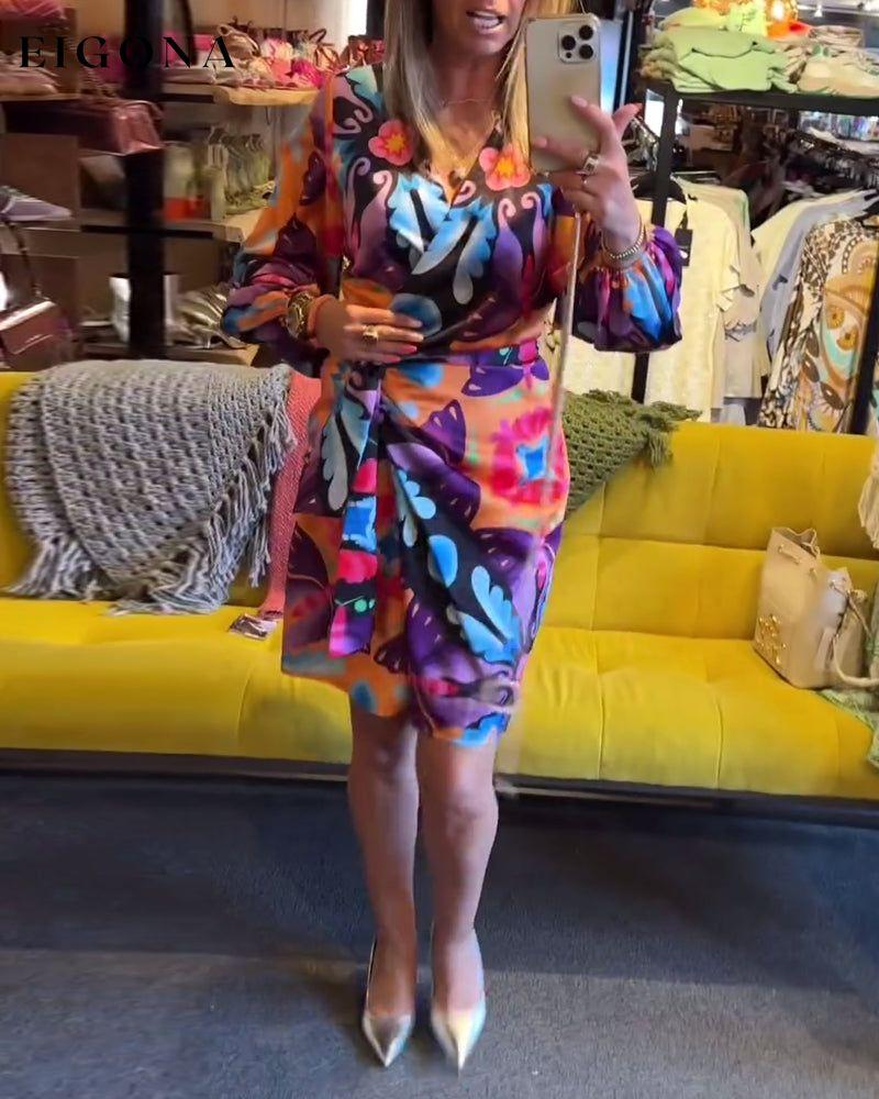 Colorful Printed Long Sleeve Dress casual dresses spring summer