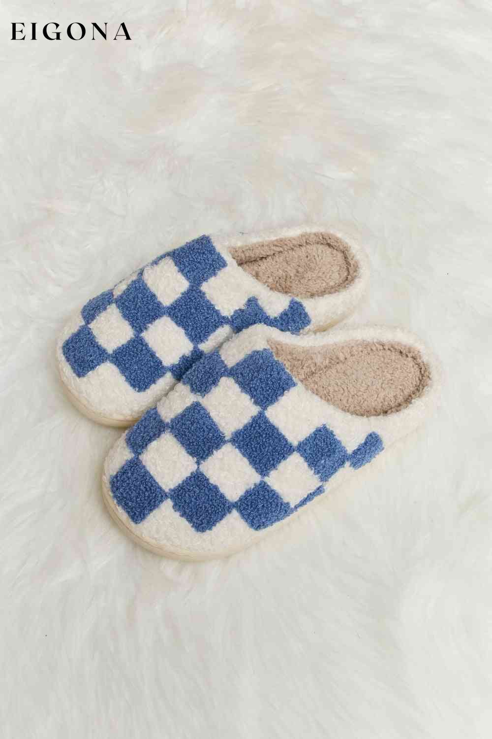 Checkered Print Plush Slide Slippers Melody Ship from USA Shoes womens shoes