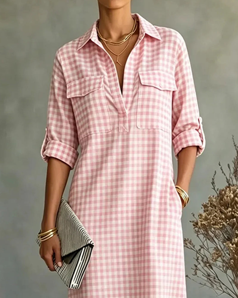 Plaid Lapel Shirt Dress