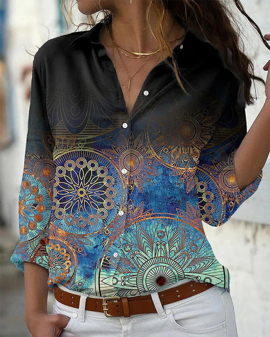 Vintage printed long sleeve buttoned shirt