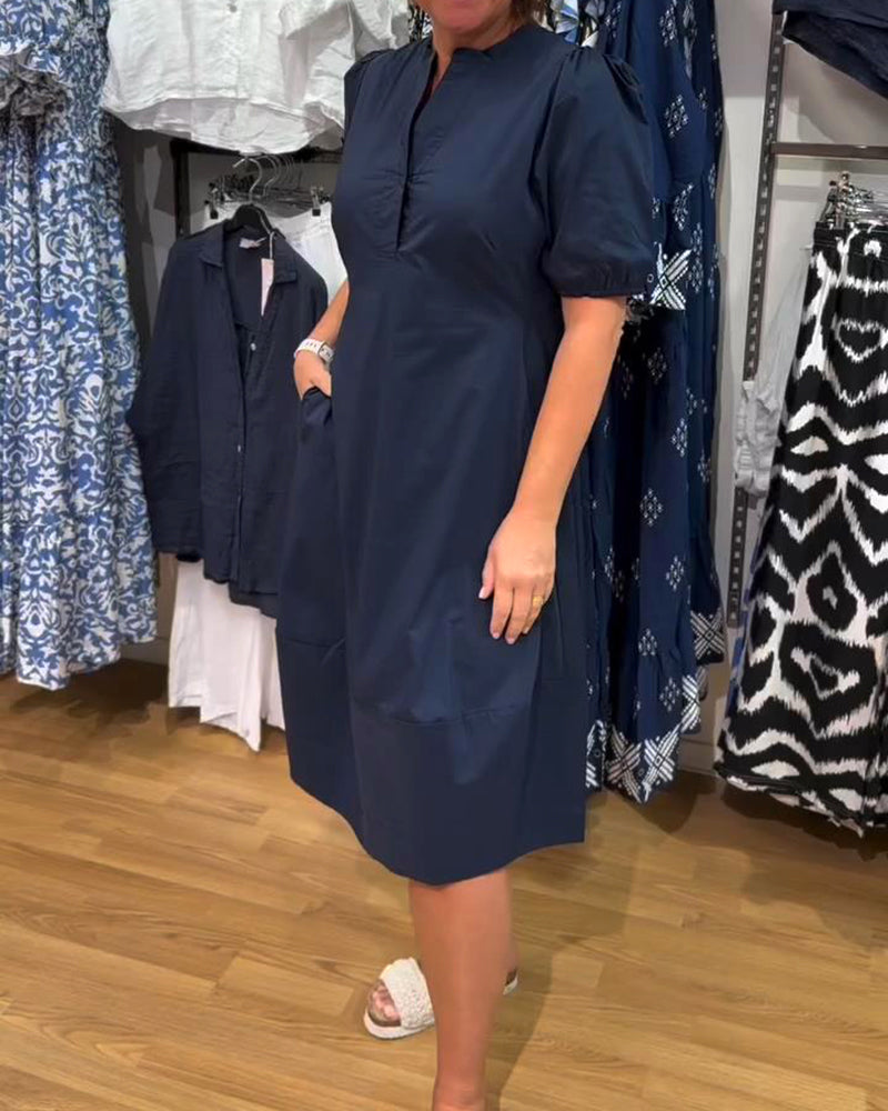 Puff Sleeve Solid Color Loose Dress