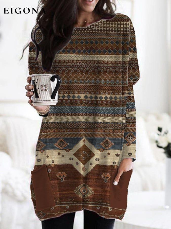 Women's western ethnic print pocket T-shirt top tops