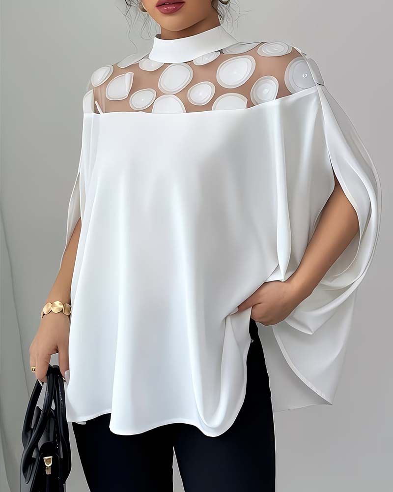 Mesh Panel Large Polka Dot Blouse