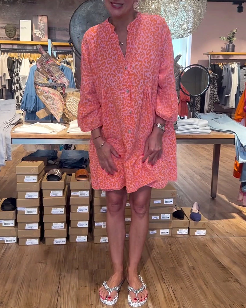 Casual leopard print bell sleeve buttoned dress 202466 casual dresses spring summer