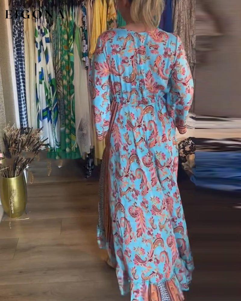 Deep V Neck Long Sleeve Loose Dress casual dresses spring summer vacation dresses