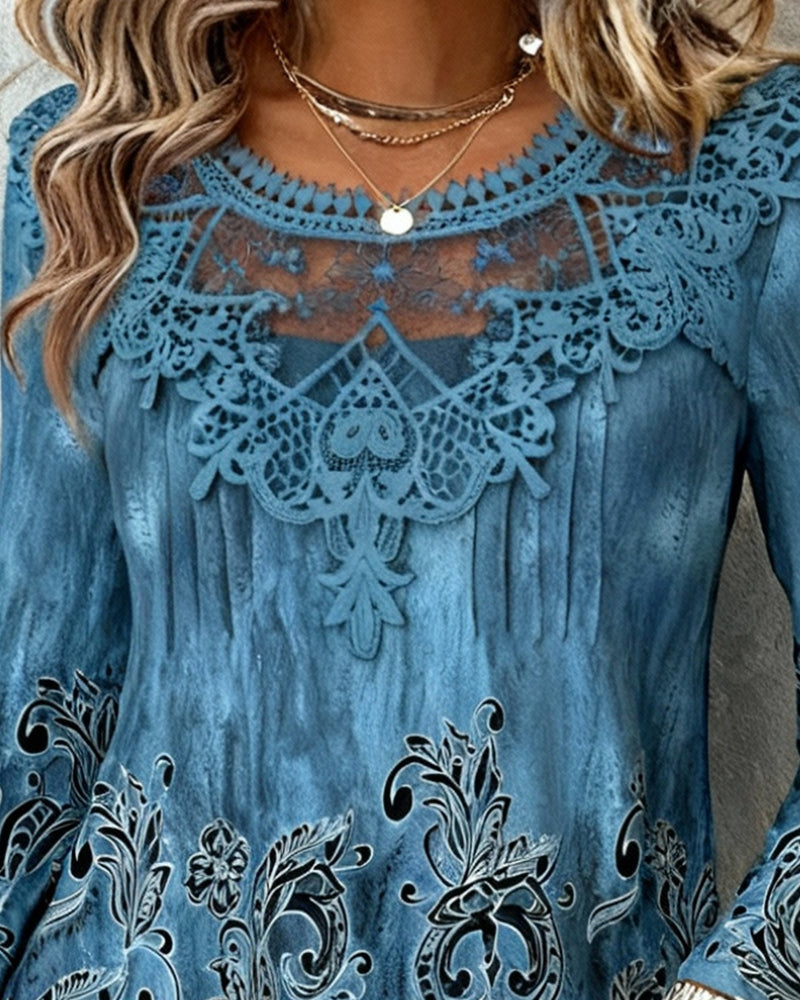 Patchwork Collar And Strategically Placed Printed Blouse