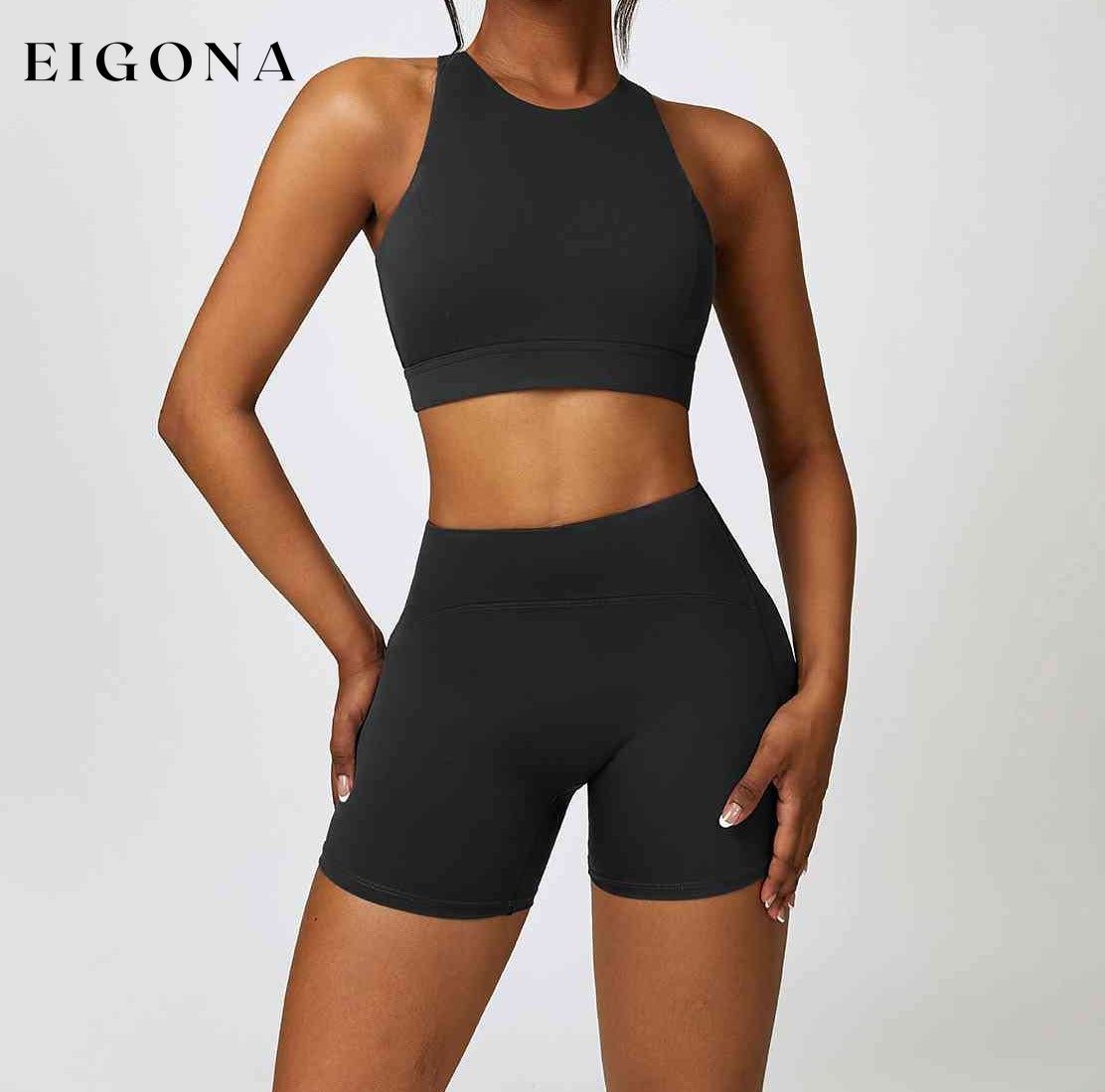 Cutout Cropped Sport Tank and Shorts Set Black active wear activewear Activewear sets clothes clothing sets Ship From Overseas Z&C